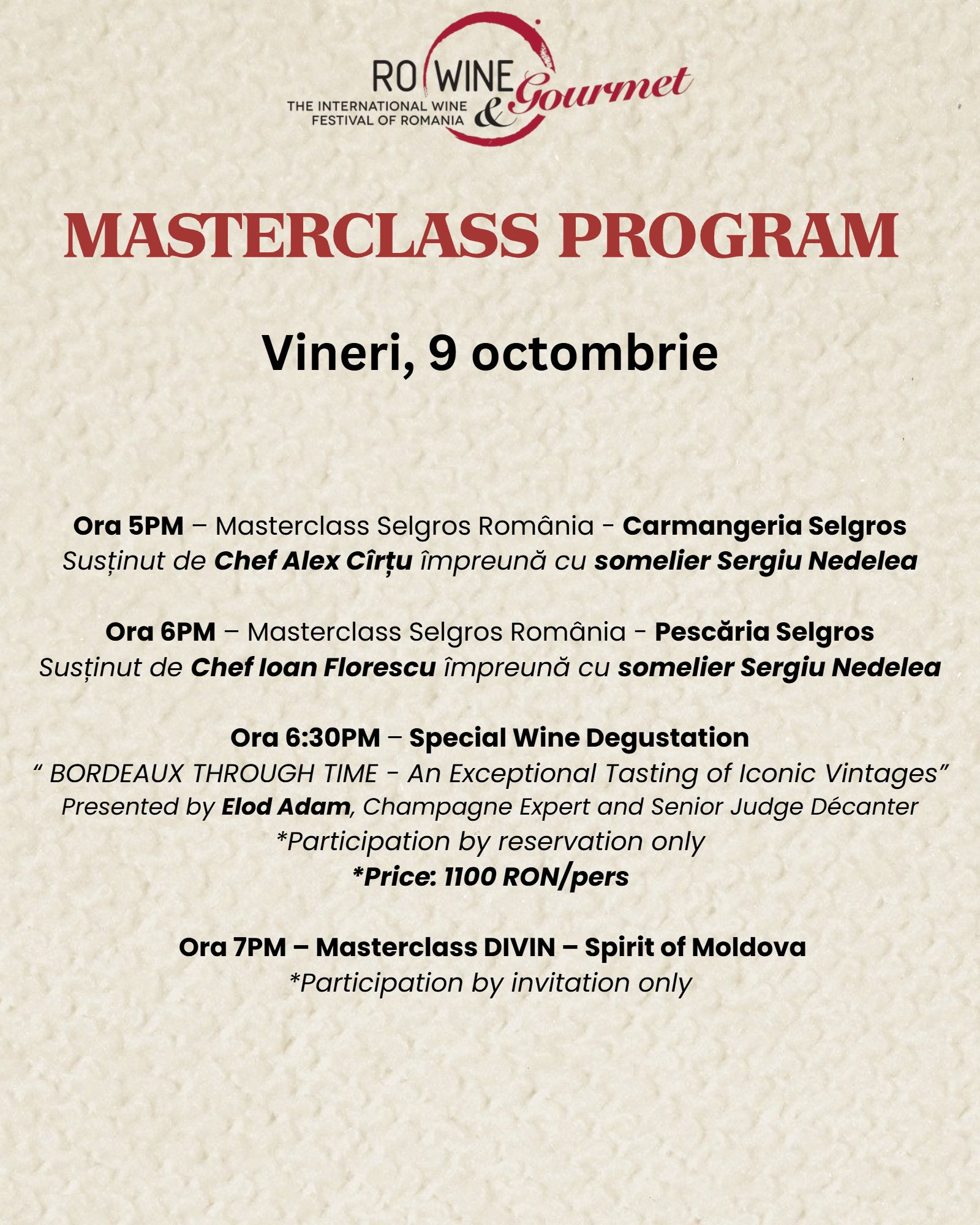 Masterclass Program RO-WINE Bucharest 2026 - Vineri, 9 octombrie